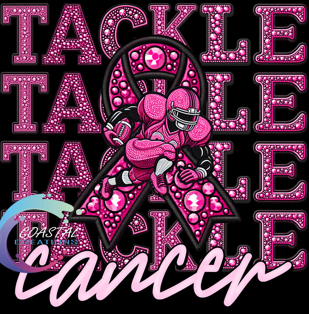 Tackle Cancer Rhinestone W/Pocket DTF